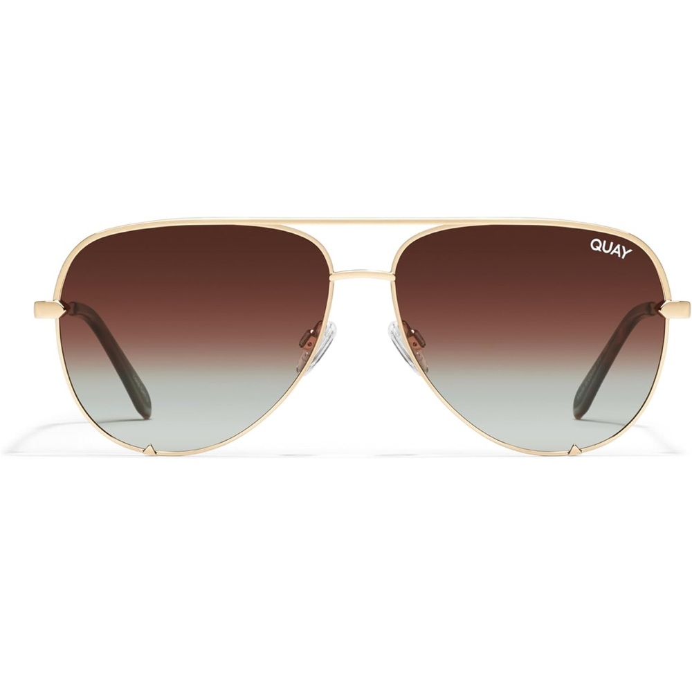 Quay Australia Gold and Brown Aviator Sunglasses